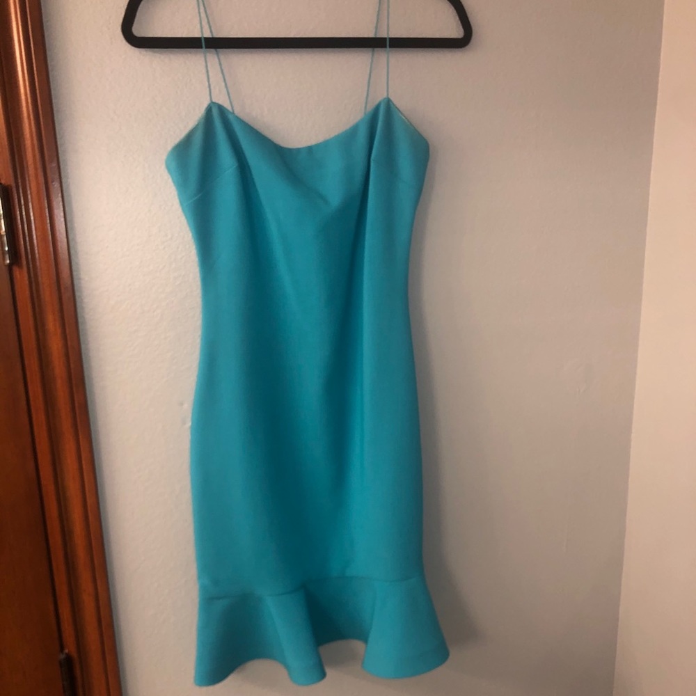 Blue spaghetti strap cocktail dress
